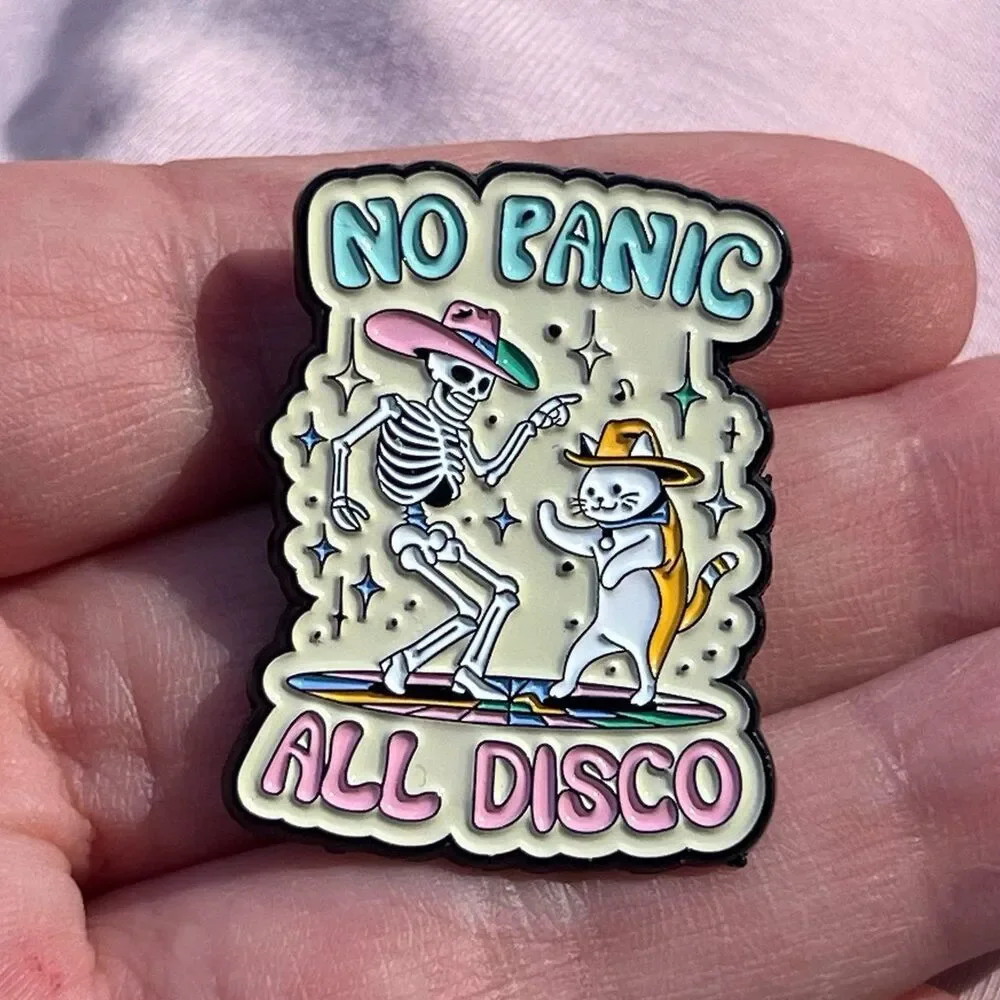 All Panic No Disco Skeleton and Cowboy Kitty Rodeo Dance Enamel Pin